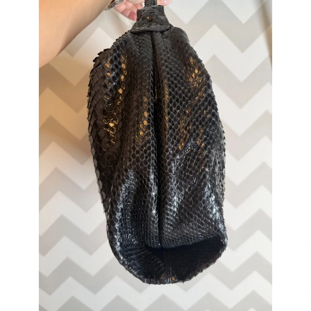 Carlos Falchi Black Python Leather Hobo Bag Teal Suede Lining Exotic Snakeskin